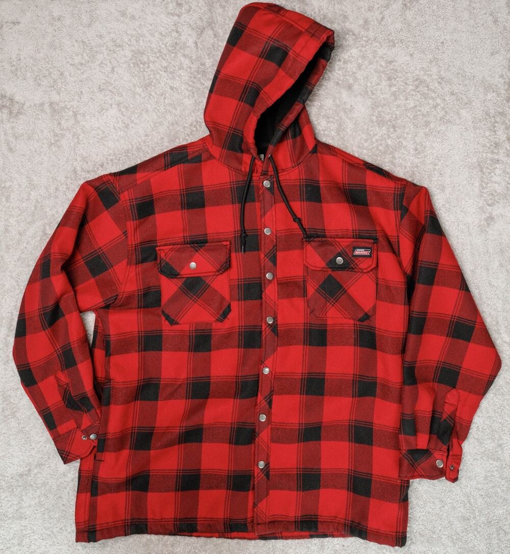 Dickies Red Black Buffalo Plaid Fleece Lined Hooded Jacket Mens Size XXL